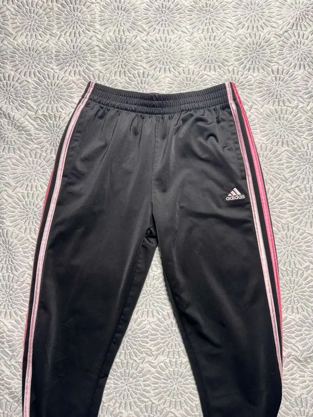 Adidas Girls XL Regular Fit Track Pants Black with Pink Stripes